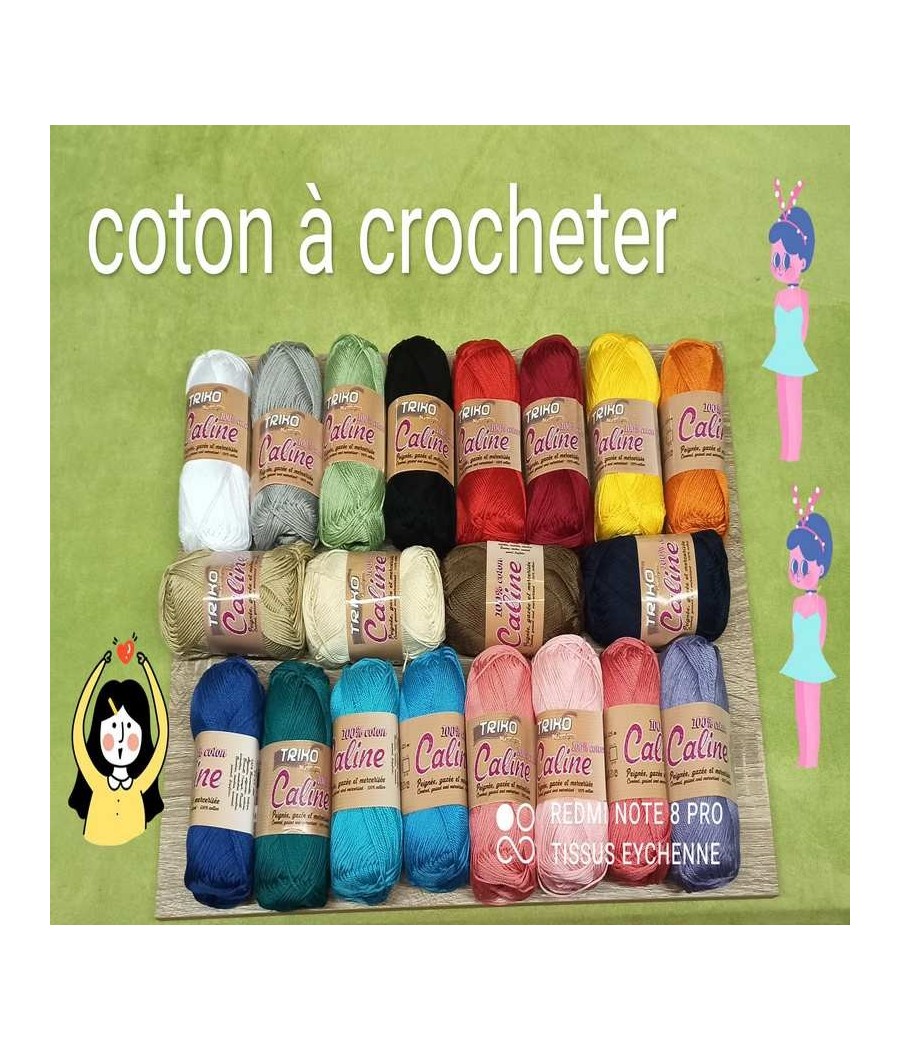 Pelote coton - crochet ou tricot - Caline - choix de 20 couleurs