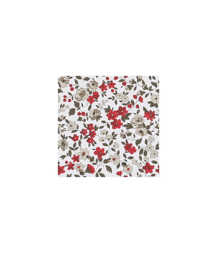 Tissu coton petites fleurs Léonie blanc-rouge oeko-tex