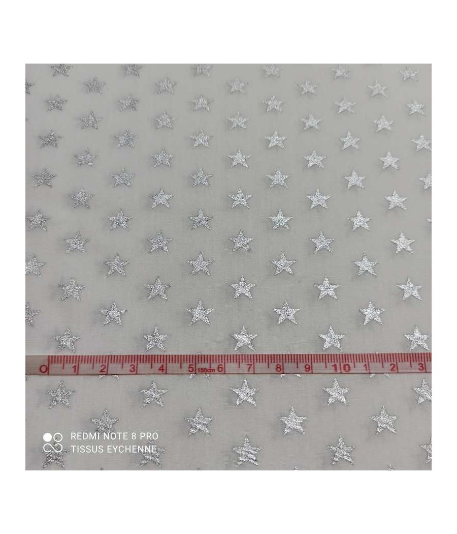 Tissu popeline de coton - étoiles 1cm - blanc/argent