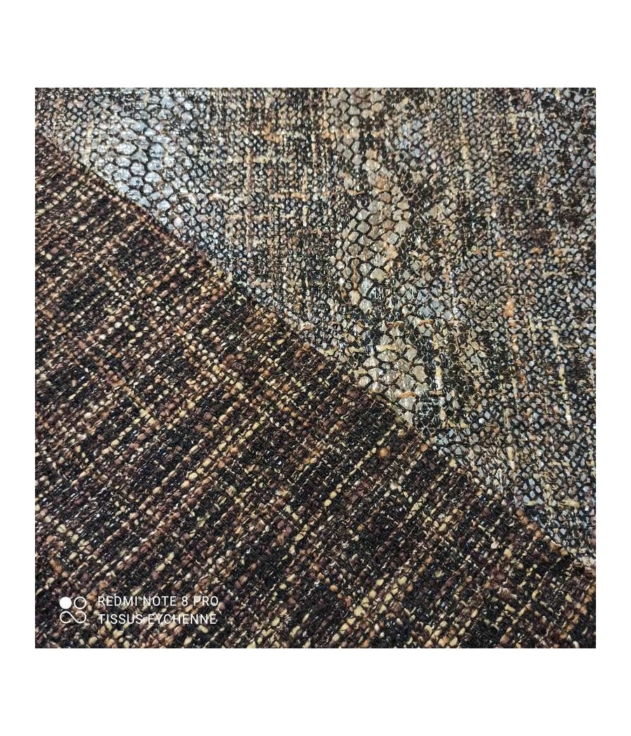 Tissu italien haute couture - Tweed réversible - effet peau serpent - marron