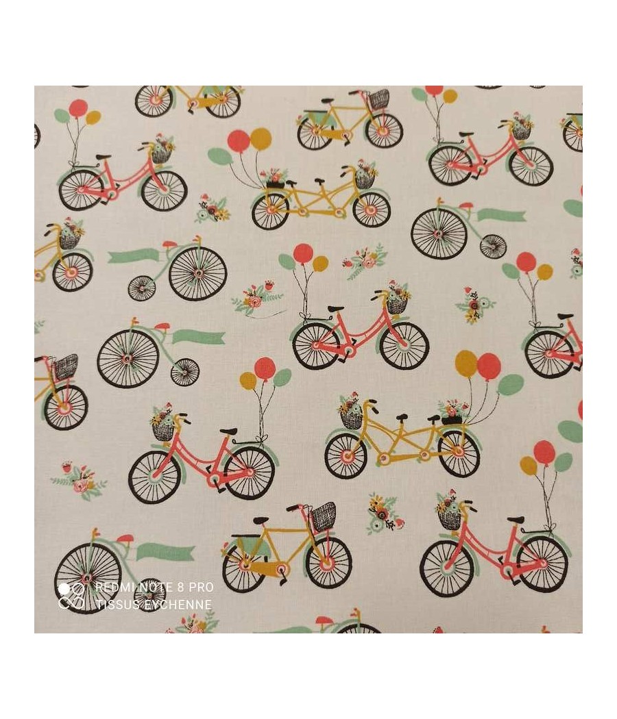 Tissu popeline de coton - Vélo ballon - BIO + Oekotex - crème