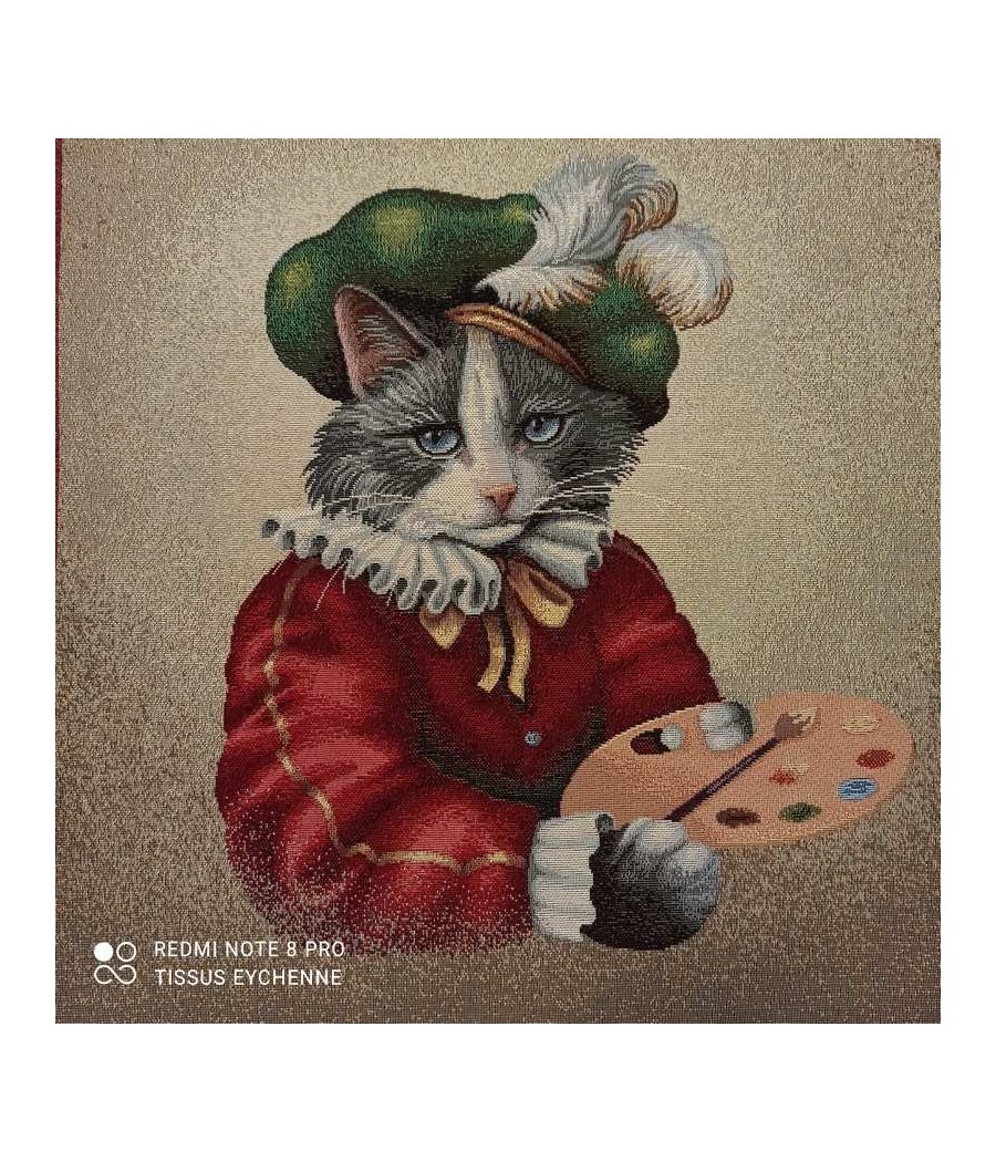 Carré jacquard - 47x47cm - Chat peintre -Finition point bourdon