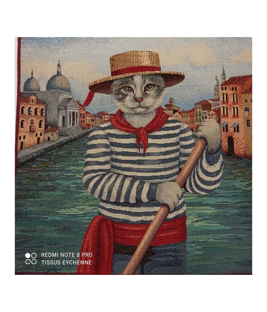 Carré jacquard - 47X47 - chat gondolier - venise - finition point bourdon