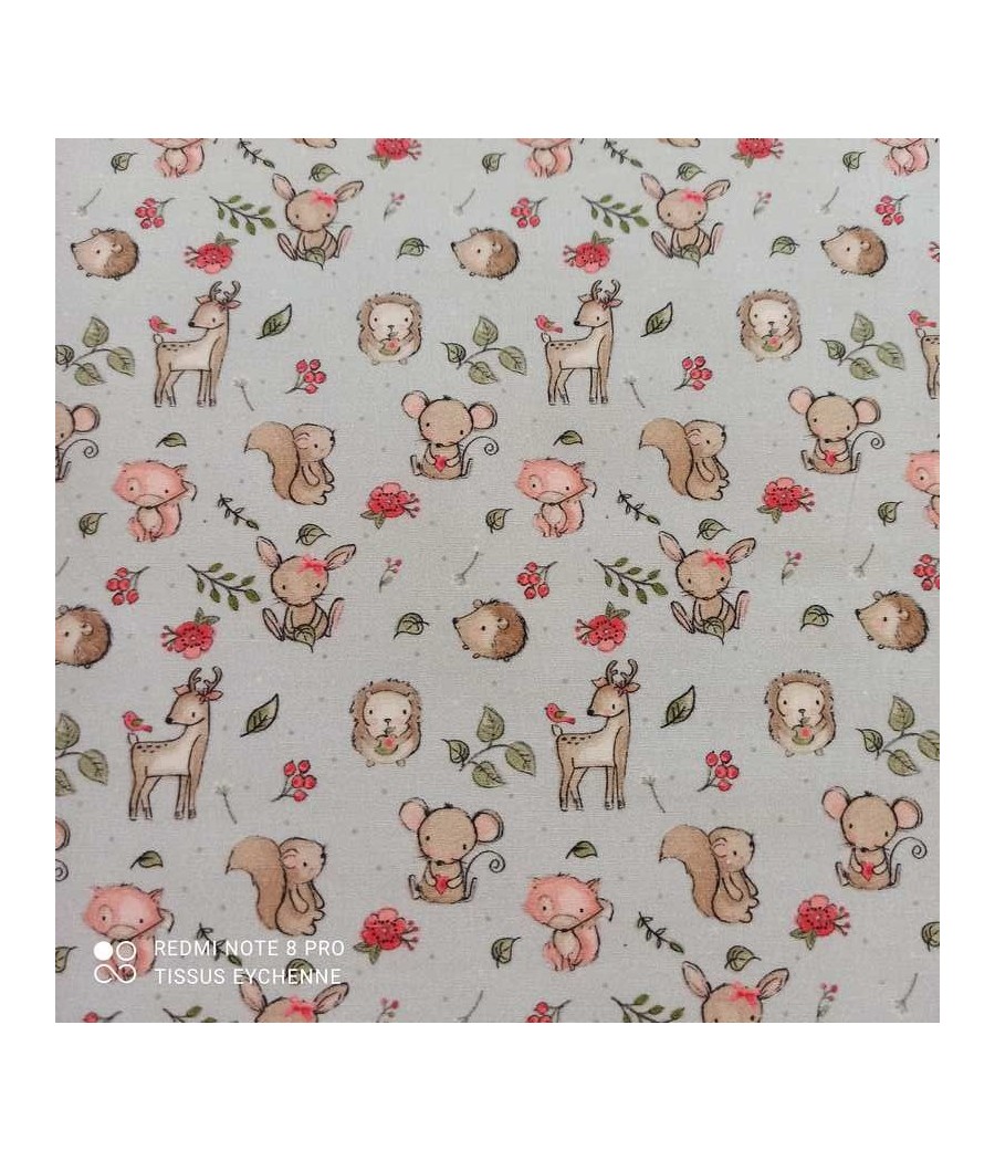 Tissu popeline de coton - Biche Souris - Oekotex - Gris