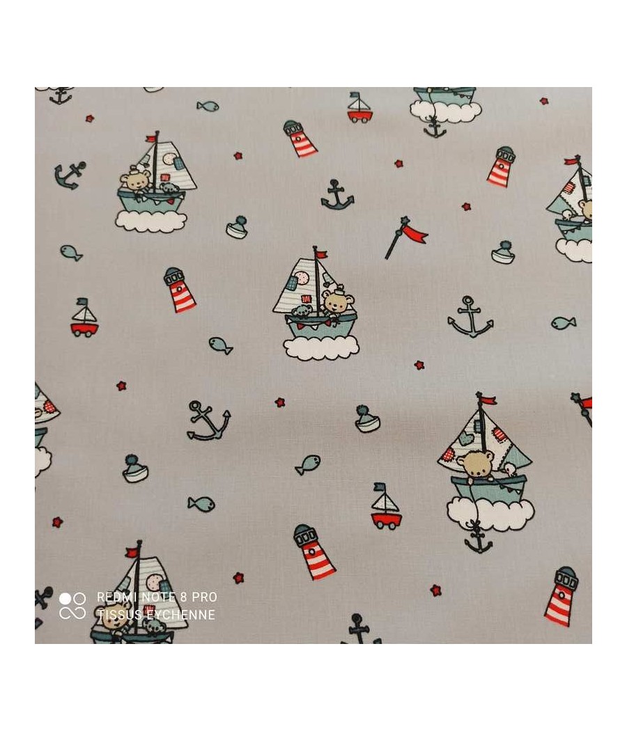 Tissu popeline coton - Baby Marin - Poppy - Oekotex - gris perle