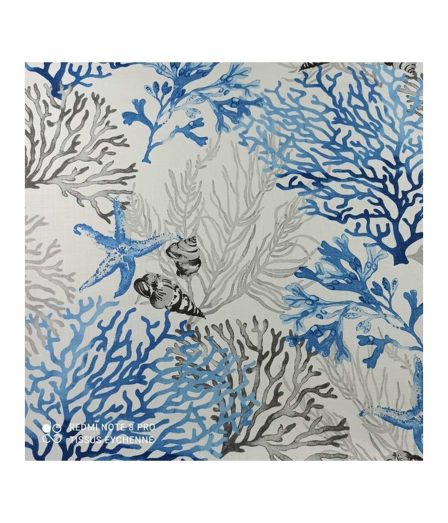Tissu coton ENDUIT - Corail Quiberon - Bleu