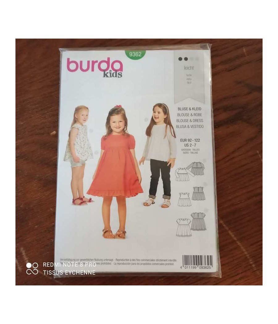 Patron - BURDA n° 9362 - enfants - blouse et robe