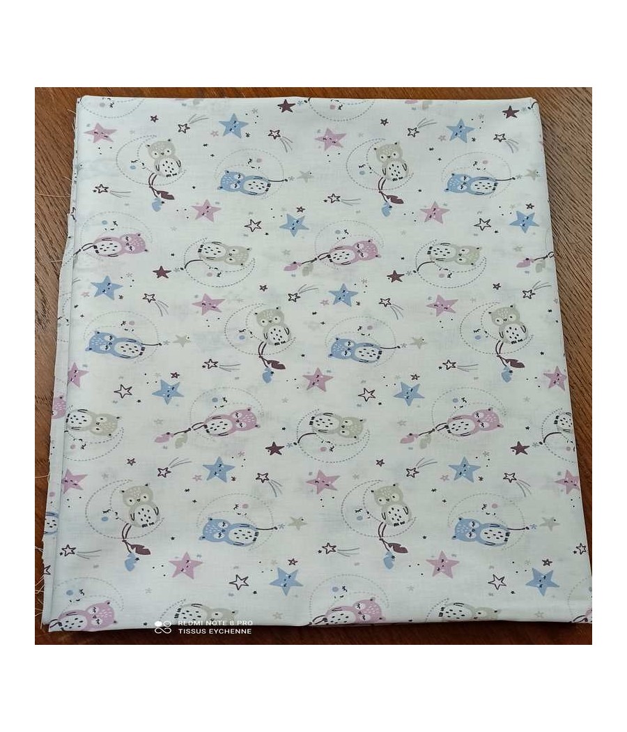 Coupon coton - 22x48cm- chouette lune