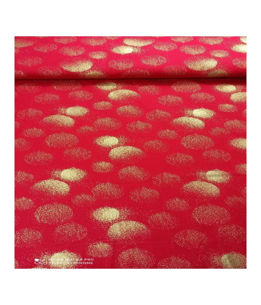 Tissu Popeline de coton - Boule de Noel - Oekotex - rouge/doré