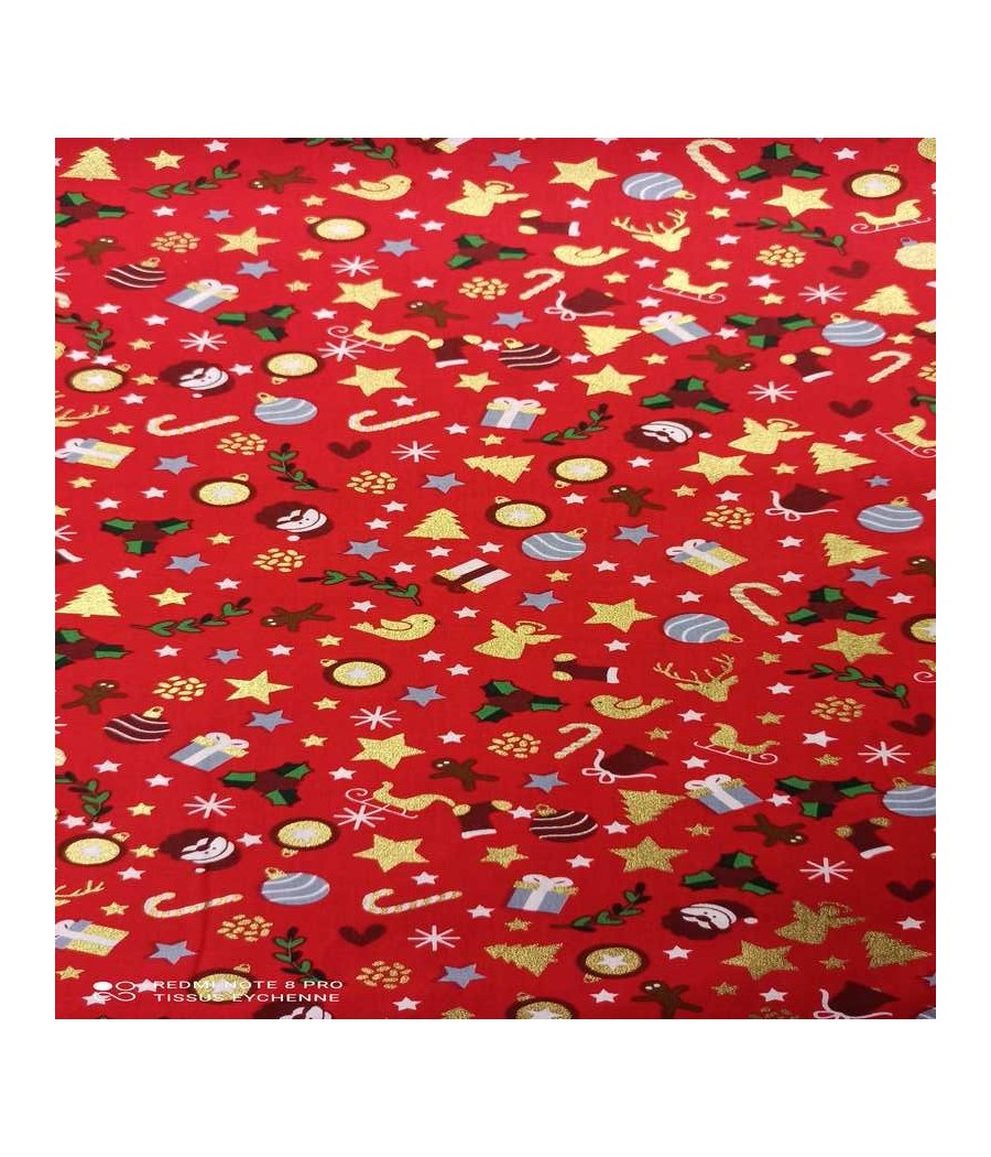 Coton Noel Cadeaux Rouge doré