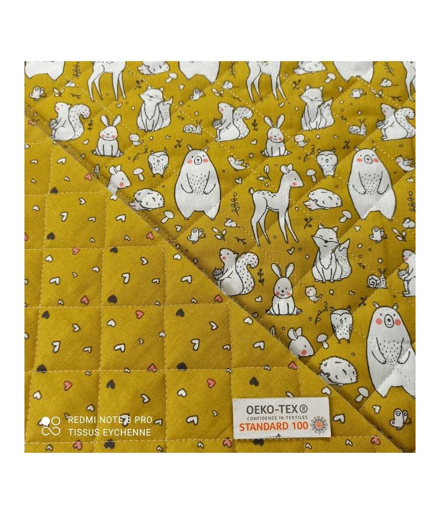 Tissu coton matelassé - double face - Renard - Oekotex - Moutarde