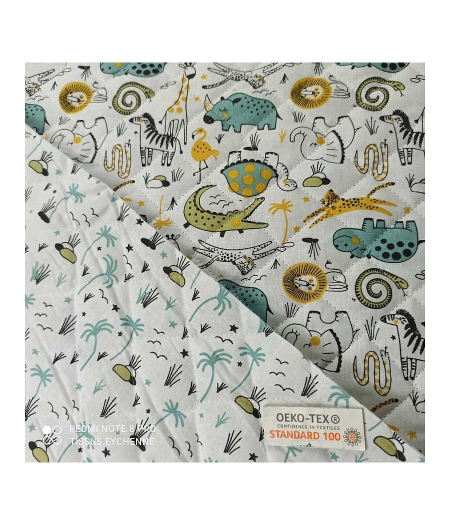 Tissu coton matelassé - double face -  Lion Zèbre Croco - Oekotex