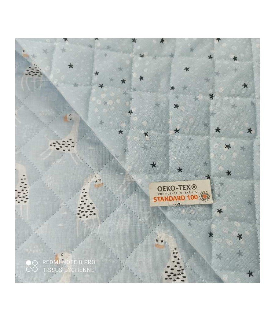 Tissu coton matelassé - double face - Girafon - Oekotex - Bleu