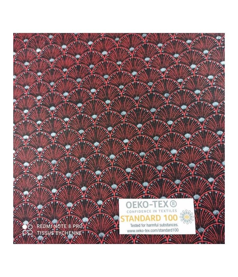 Tissu Cretonne - éventail Tao - Oekotex - noir/rouge/argent