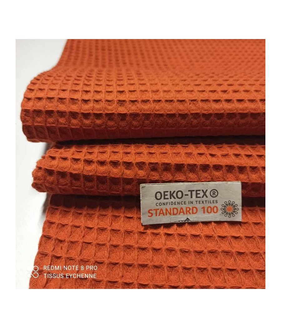 Tissu éponge - nid d'abeille - oekotex - 5mm - terracotta