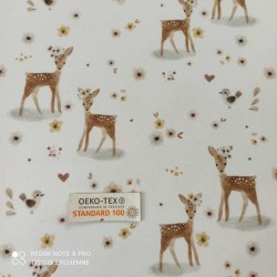 Tissu popeline - impression numérique - Famille Biche- Oekotex - blanc