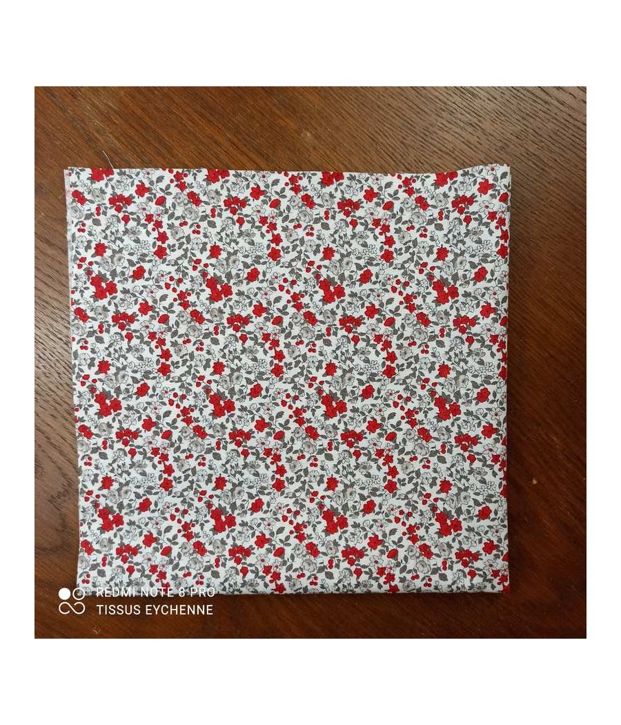 Coupon coton - Léonie blanc rouge - 50x50cm