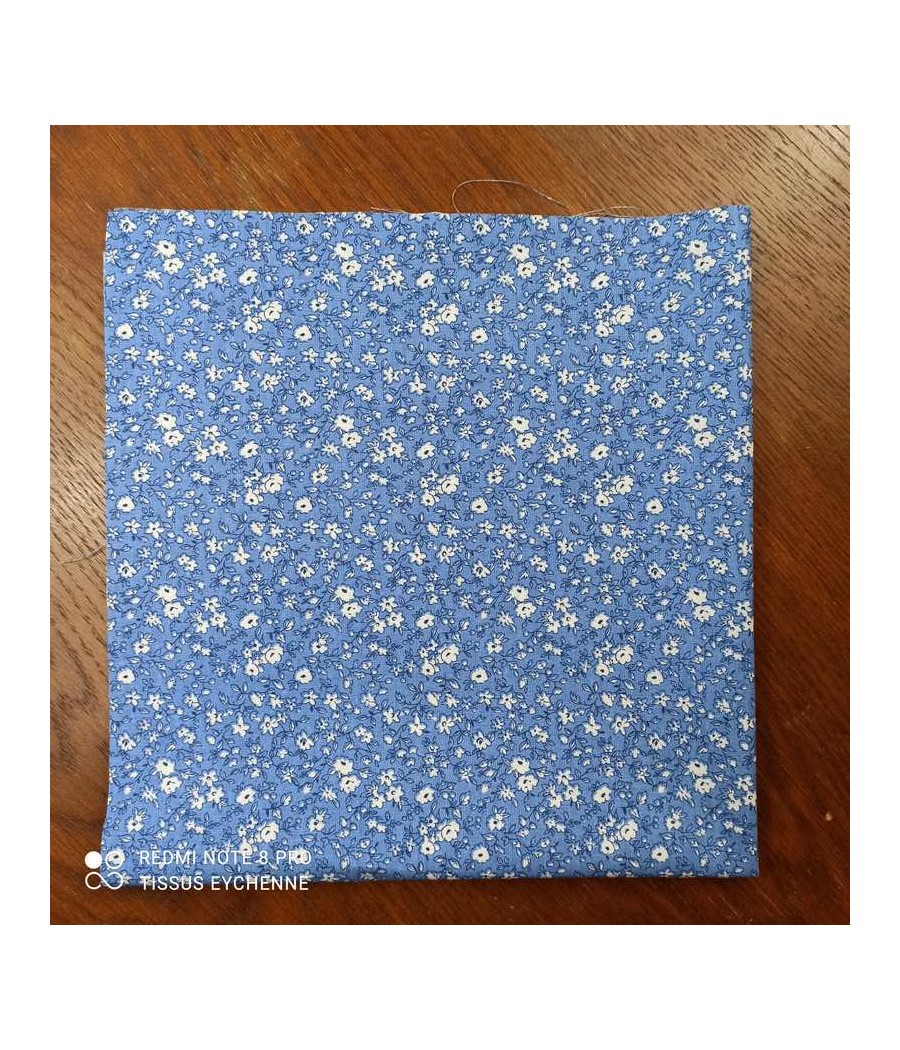 Coupon coton - Léonie bleu blanc - 50x50cm