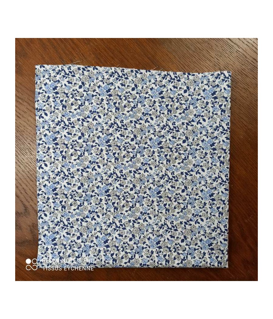 Coupon coton - Léonie blanc bleu - 50x50cm