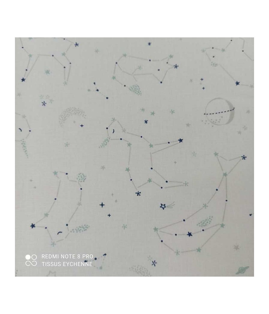 Tissu cretonne - Constellation Biche Renard - Oekotex - blanc