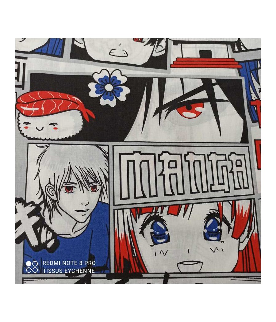 Tissu Coton MANGA 2m80 bleu...