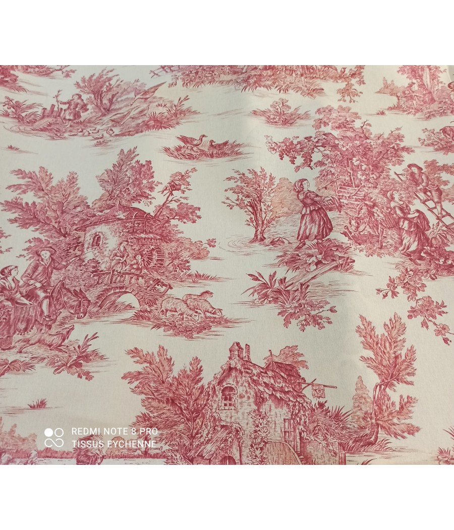 Tissu toile de Jouy - Pastorale - rose