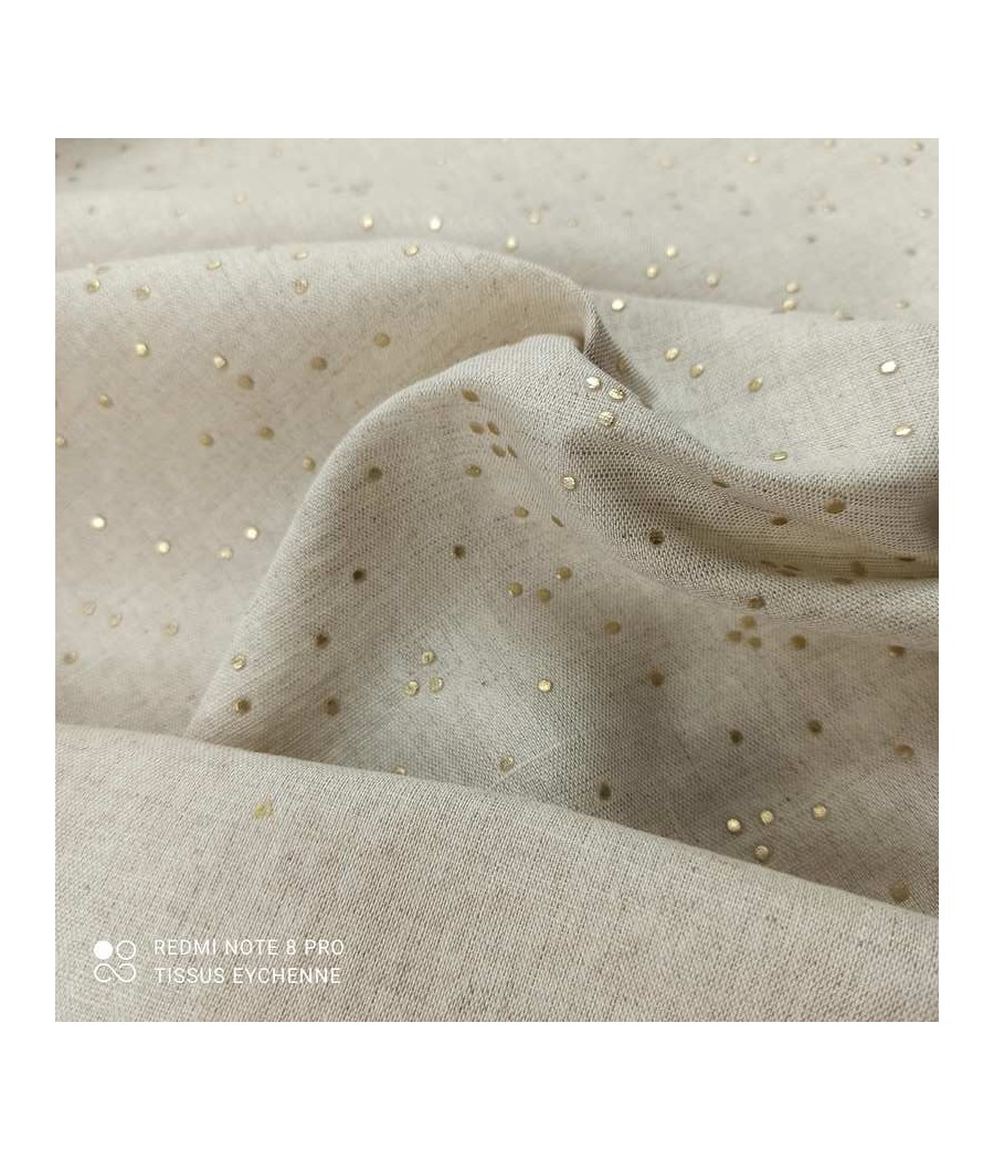 Tissu Lin pois métal doré