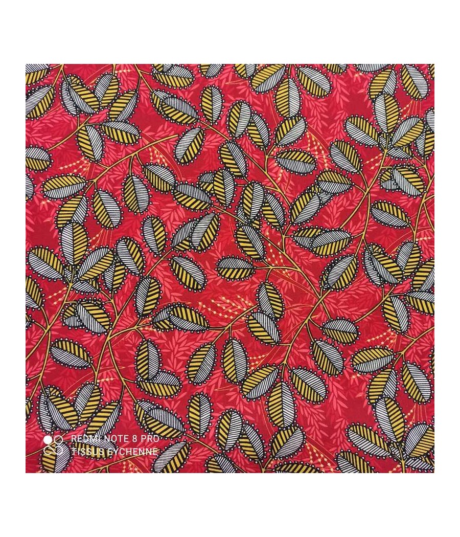 Tissu coton bachette - feuille Diona - rouge