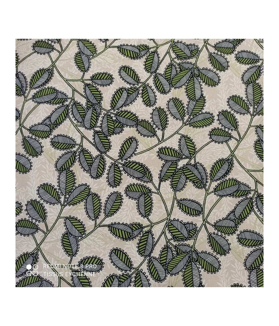 Tissu coton bachette - feuille Diona - vert