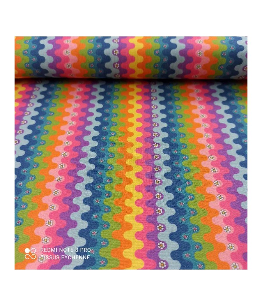 Tissu popeline de coton Bio + Oekotex - Hippies - Peace and Love