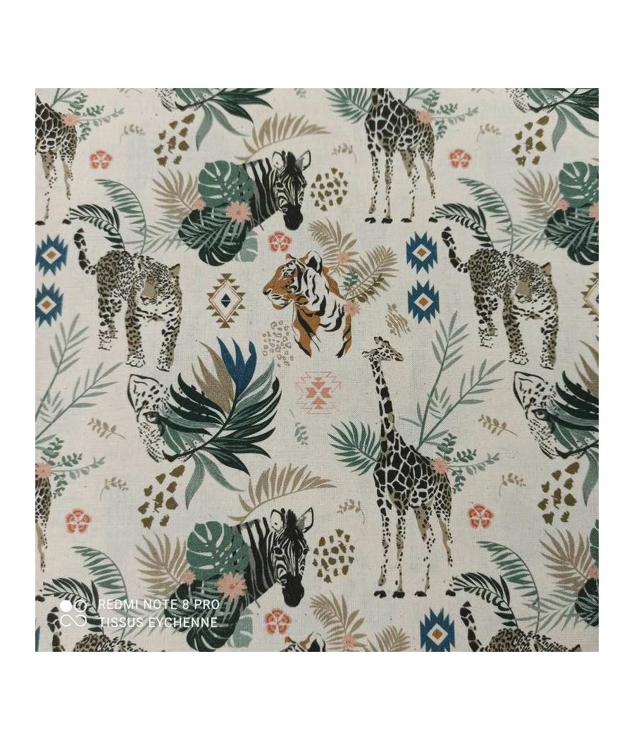 Tissu popeline de coton Bio + Oekotex - Safari - girafe panthère