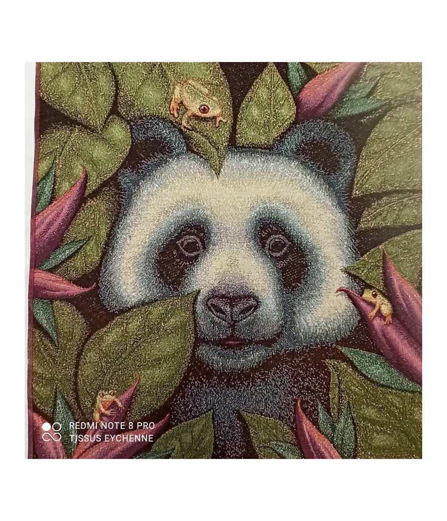 Carré jacquard - 47x47 - Panda rainette - brillant doré - finition point Bourdon