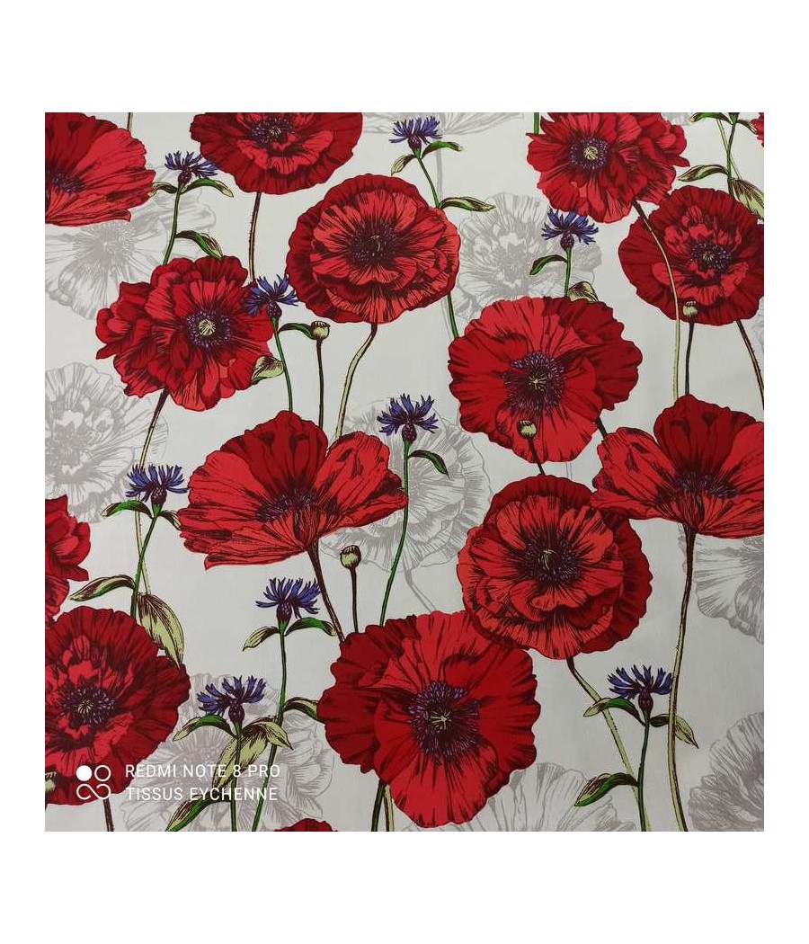 Tissu coton ENDUIT - coquelicot - Oekotex - rouge