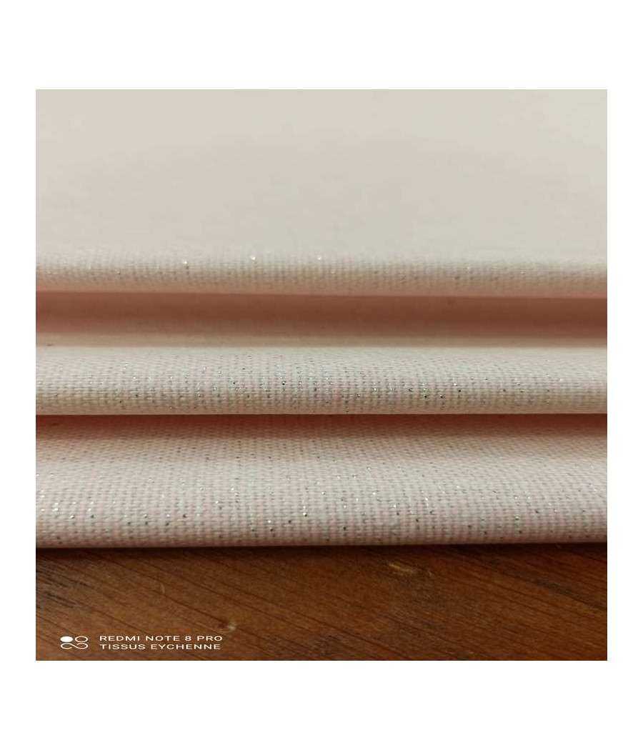 Tissu coton ENDUIT - Cubex - Oekotex - Col. ROSE - fils argentés