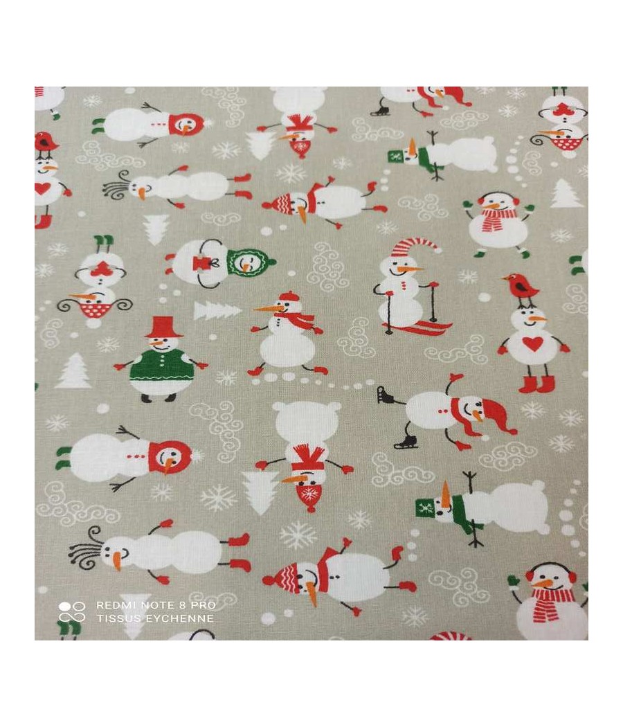 Tissu coton Noel - Bonhomme Winter - Oekotex - col. Naturel