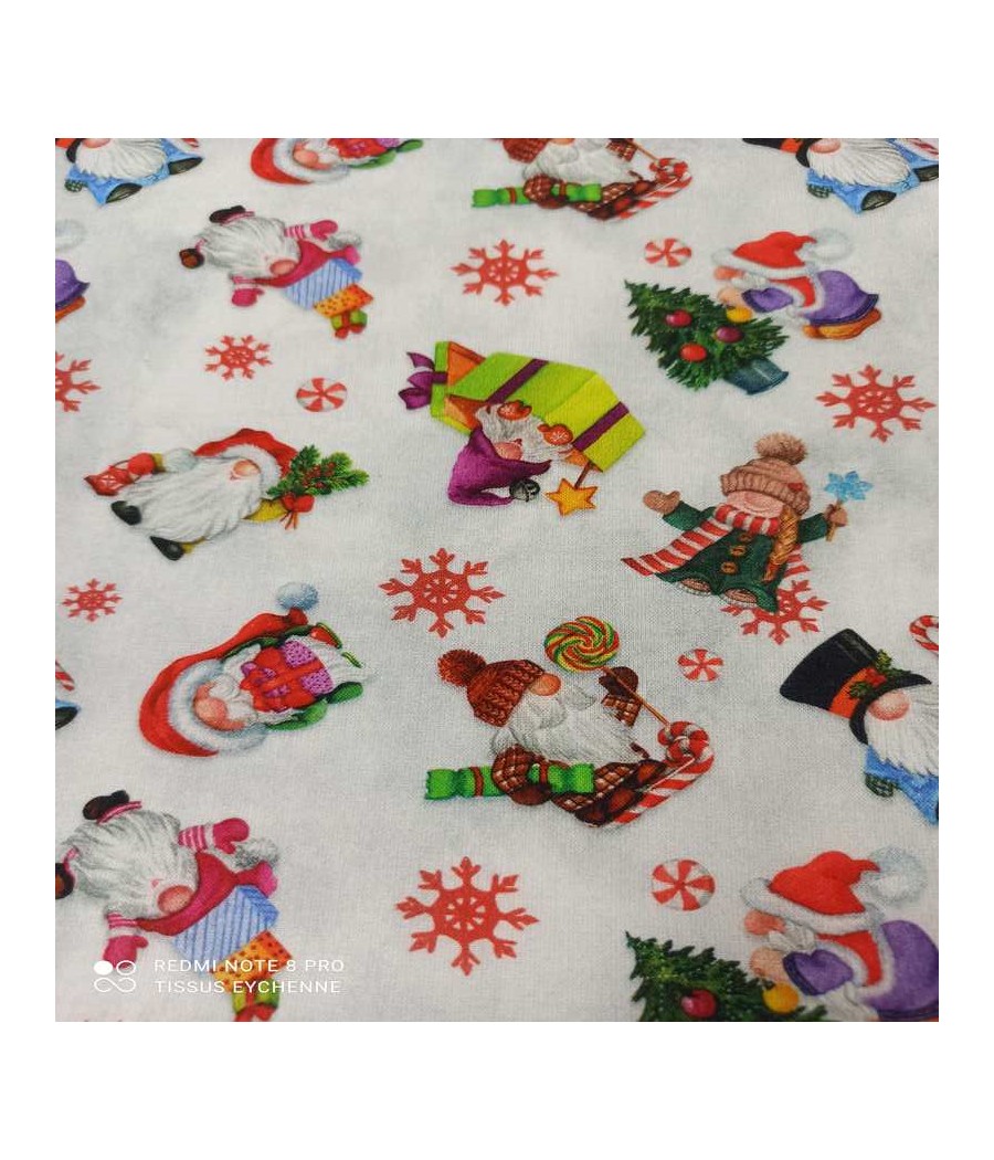 Tissu coton Noel - Petit Lutin - Oekotex - col. Blanc