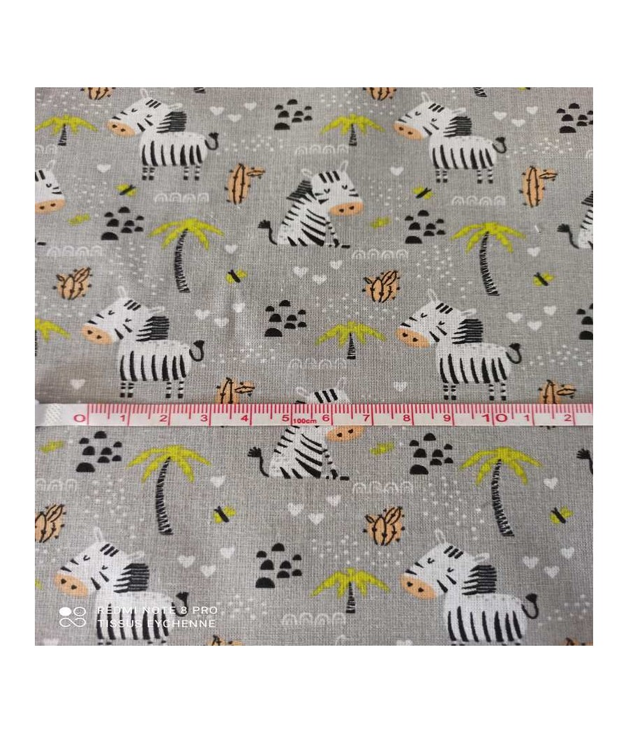 Tissu coton - Zèbre Léon - Gris