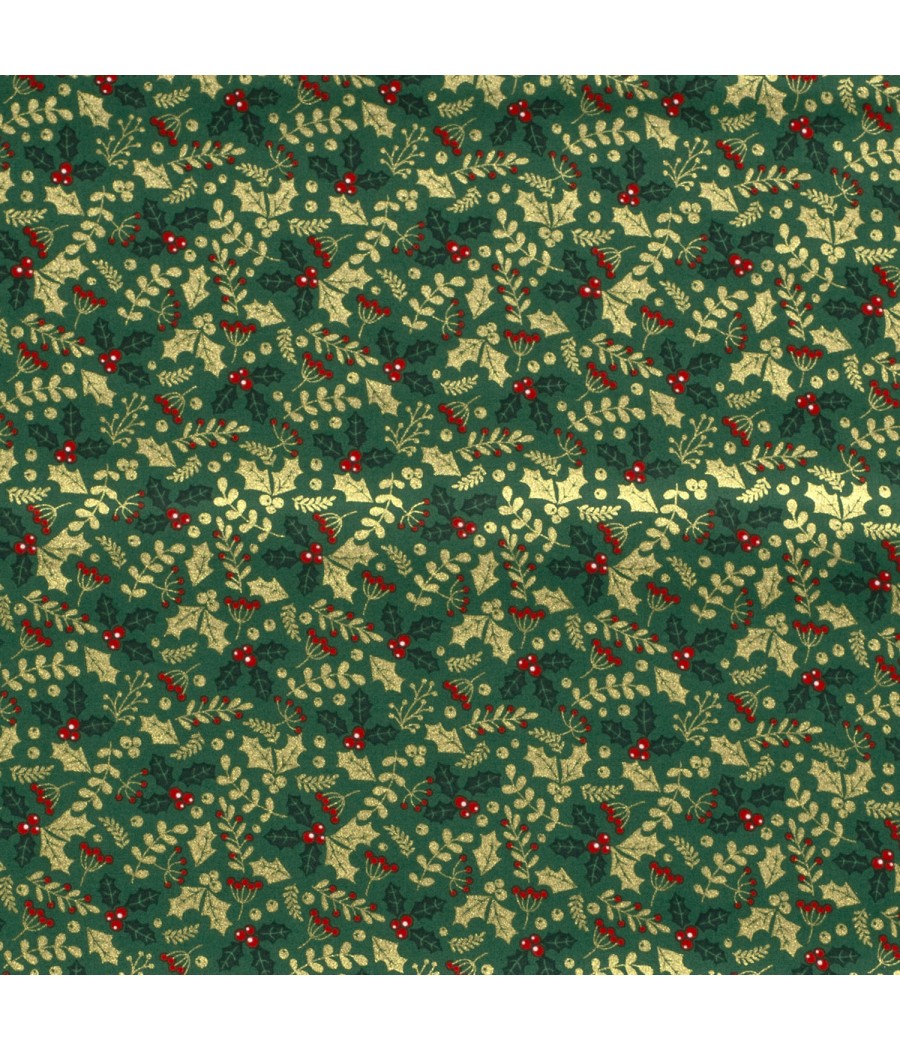 Coton Noel houx Vert Doré