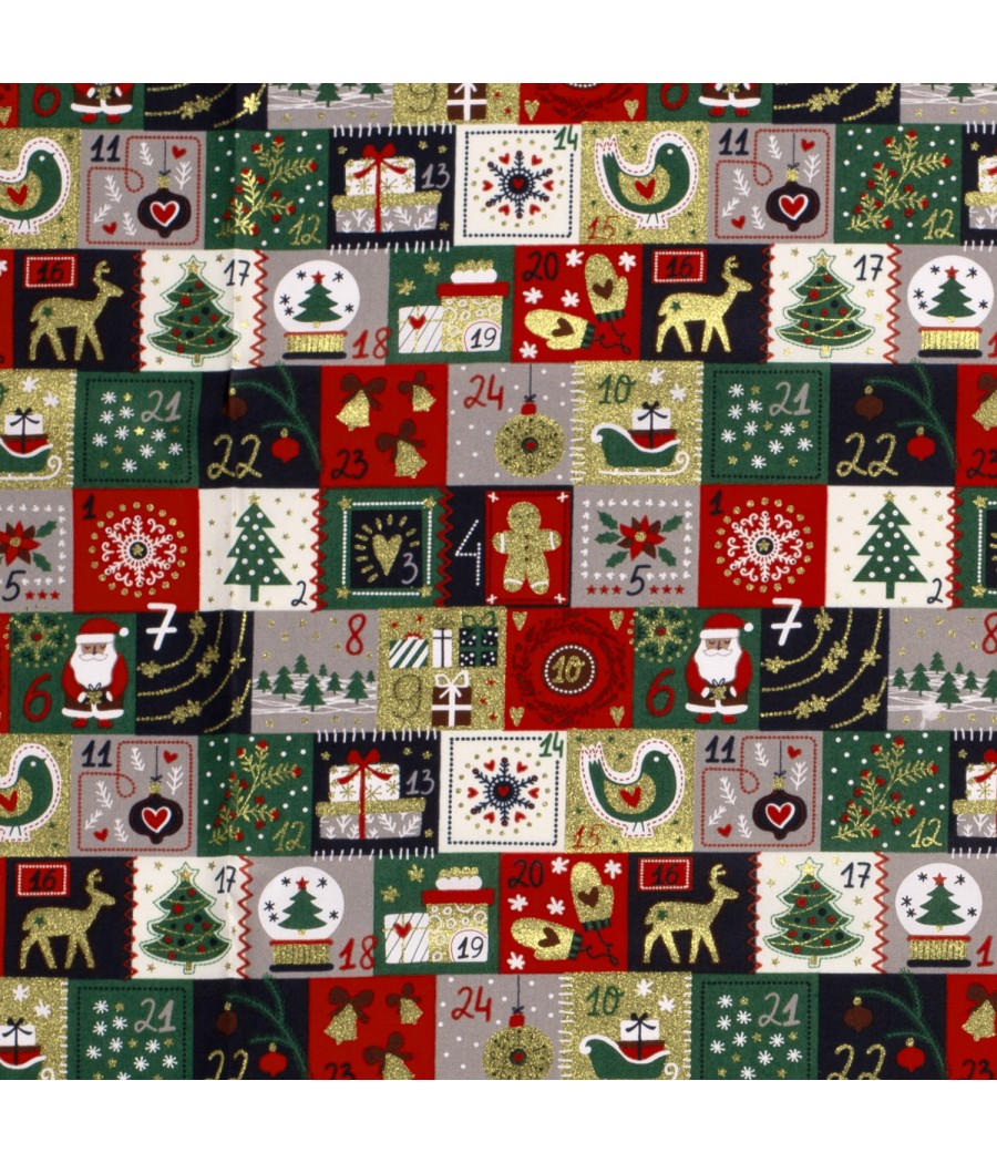 Tissu coton Noel - jours de décembre - Oekotex - col. Multicolore et Doré