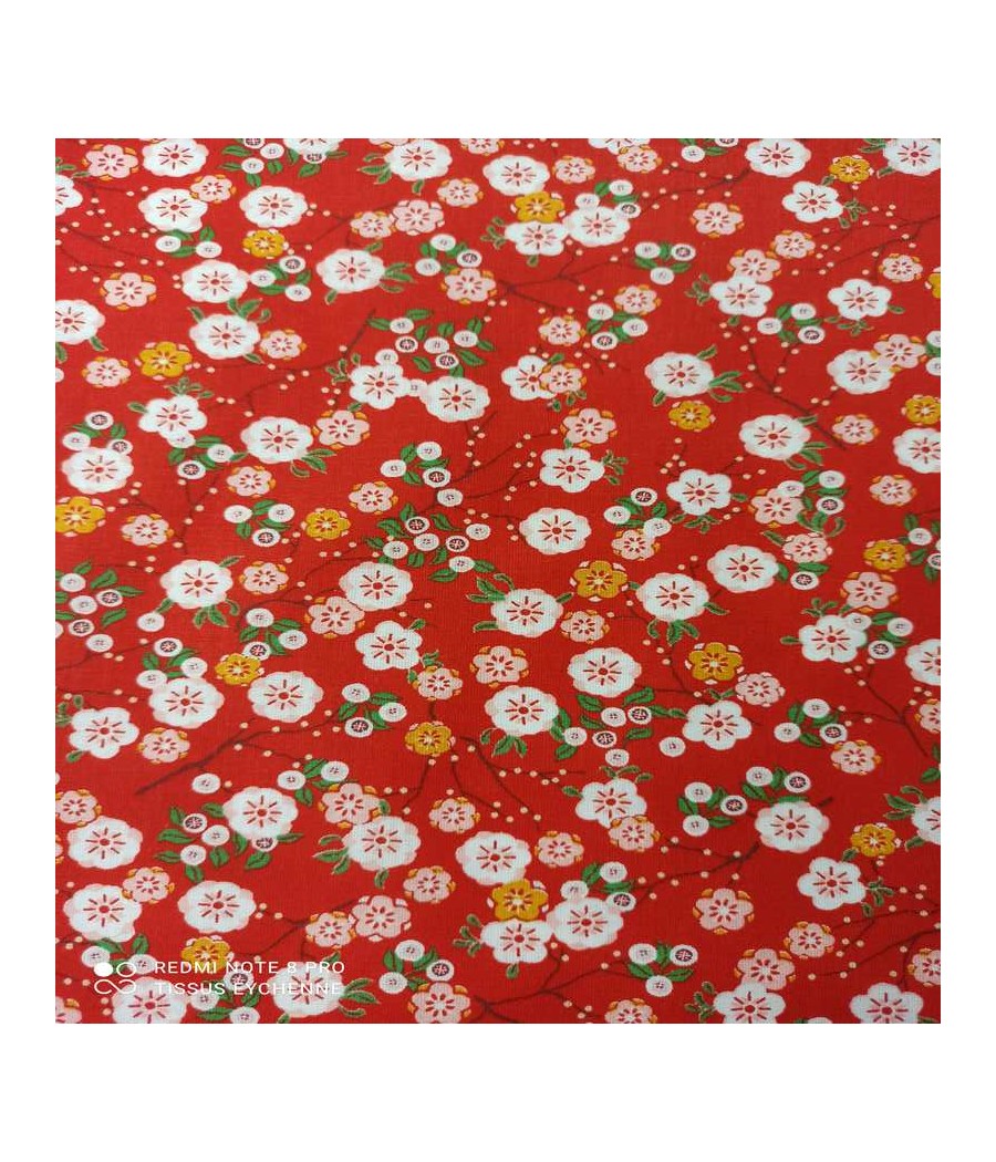 Tissu coton - petite Fleur Hokkaido - Oekotex - Rouge