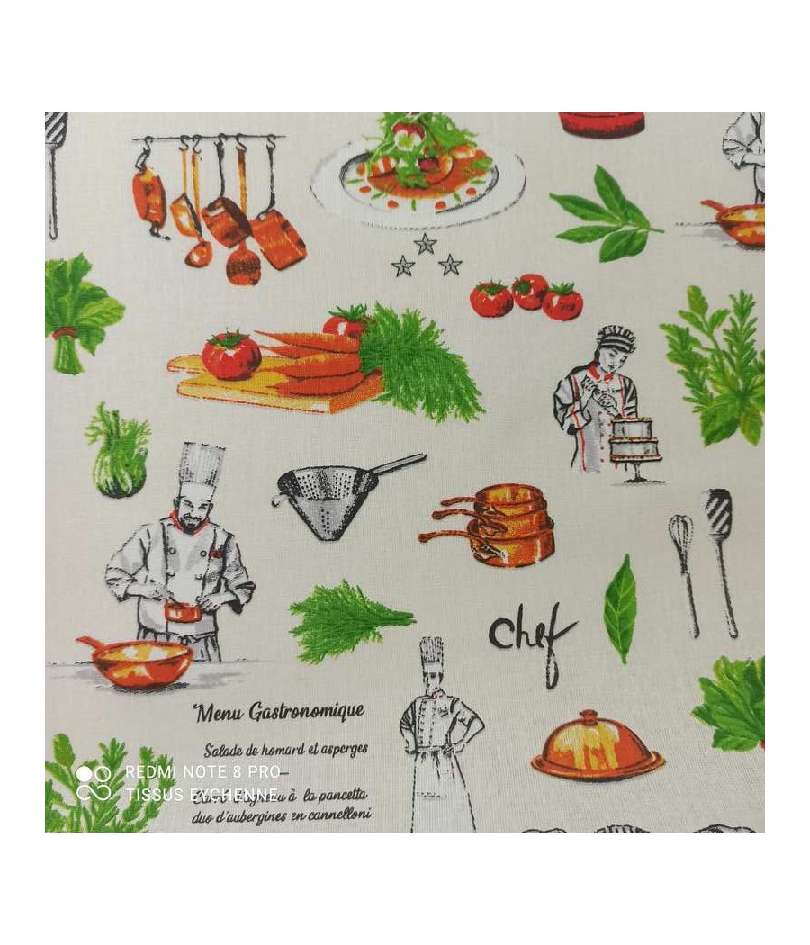 Tissu cretonne - Miam Top Chef - oekotex - ivoire