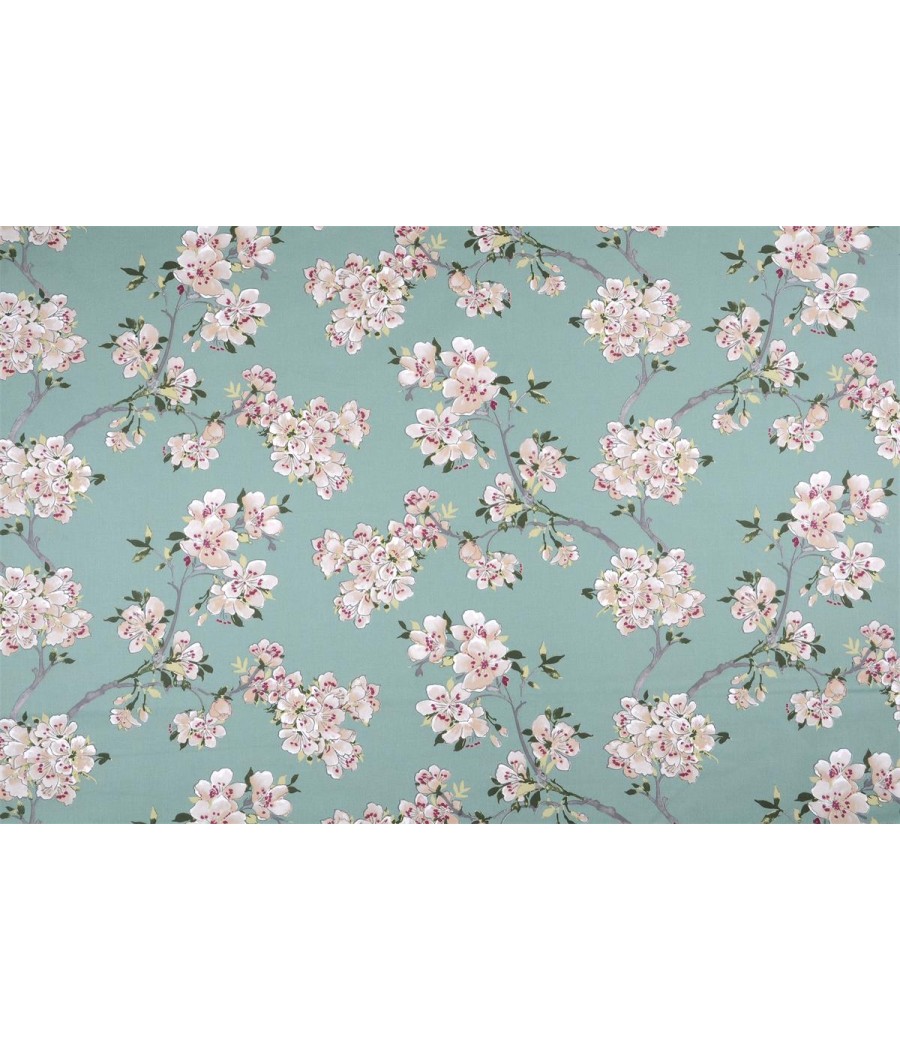 Tissu coton Fleurs Prunus vert