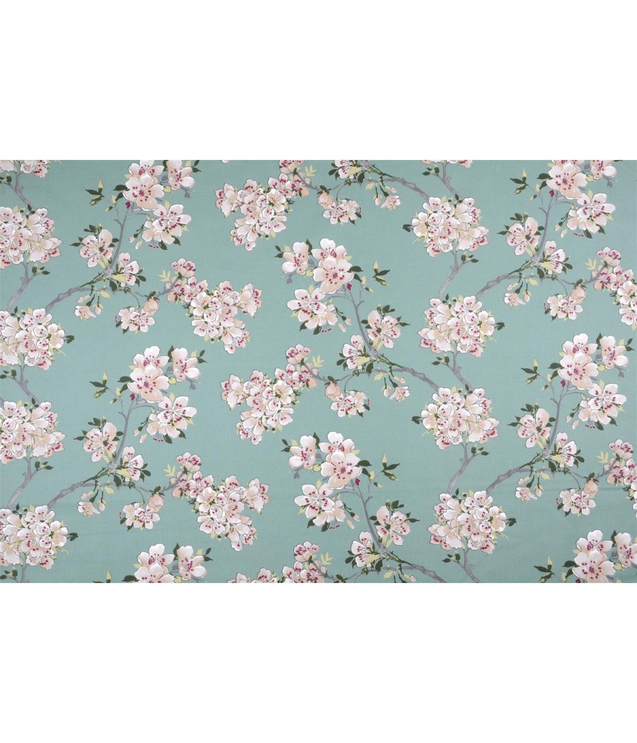 Tissu cretonne - Fleurs Prunus - Oekotex - vert