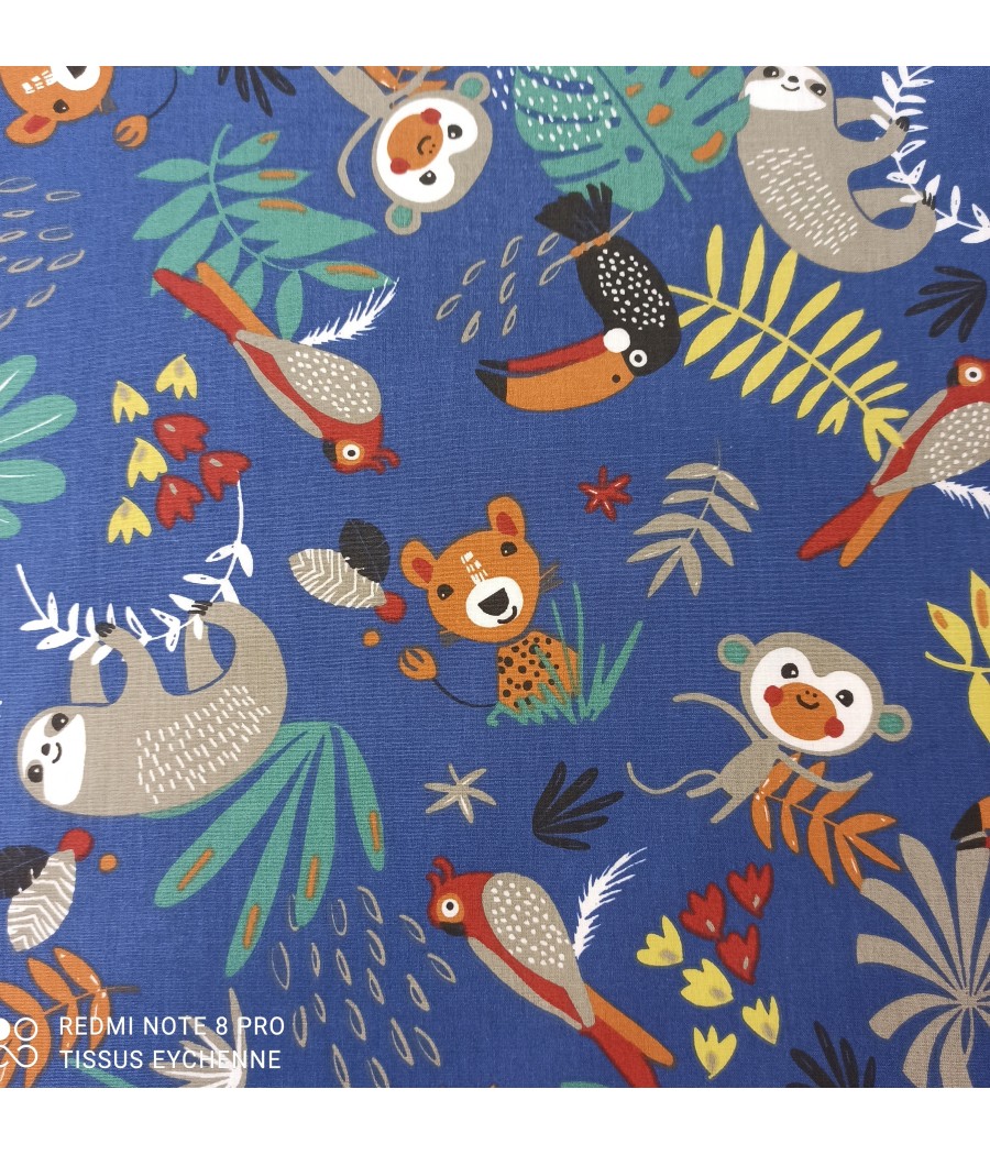 Coton - singe toucan - bleu