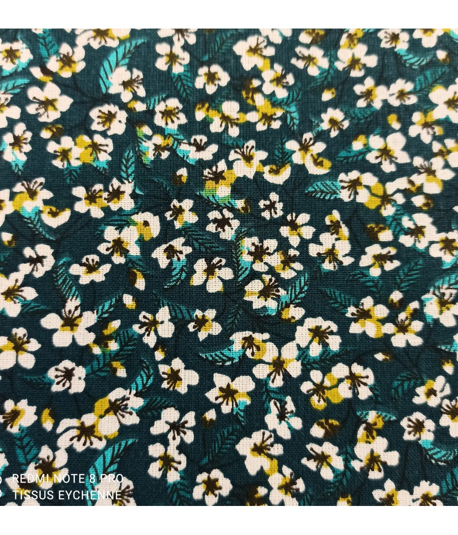 Tissu coton petites fleurs Miyu - oekotex - col. Océan