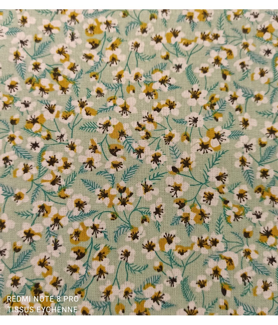 Tissu coton petites fleurs Miyu - oekotex - col. Aqua
