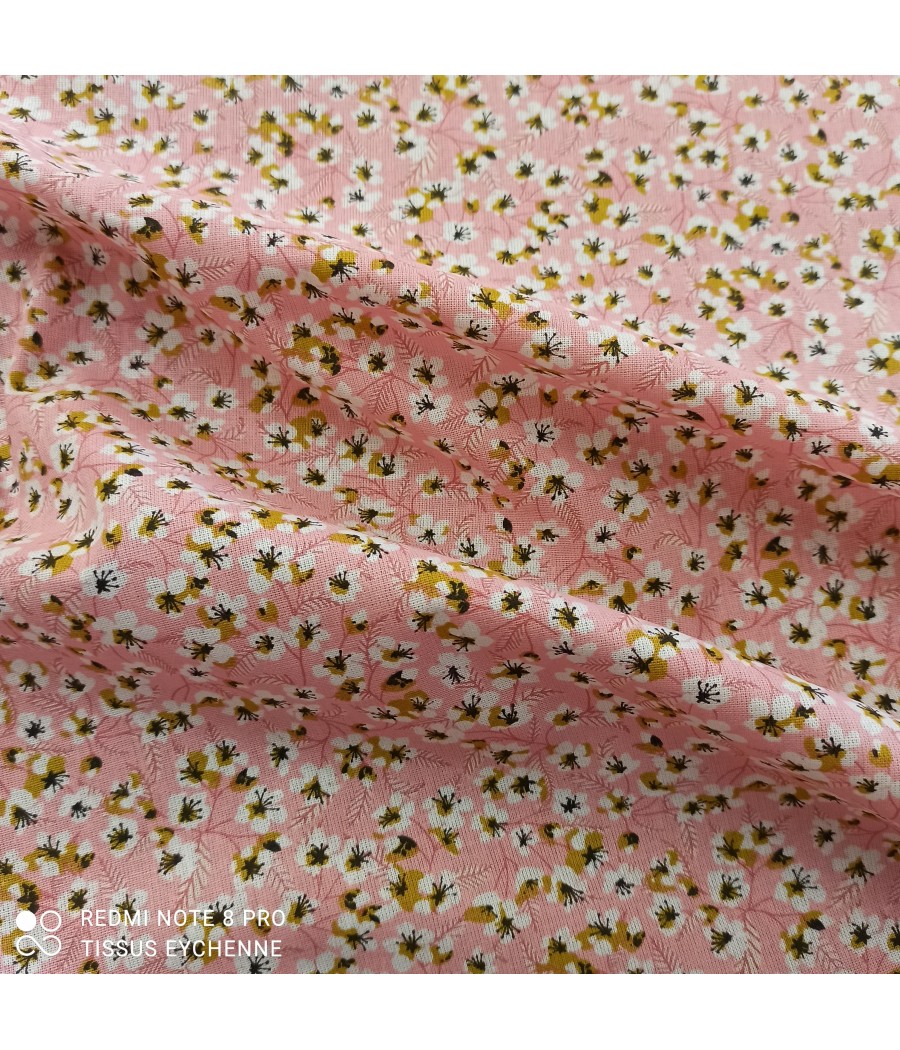 Tissu coton petites fleurs Miyu - oekotex - col. rose