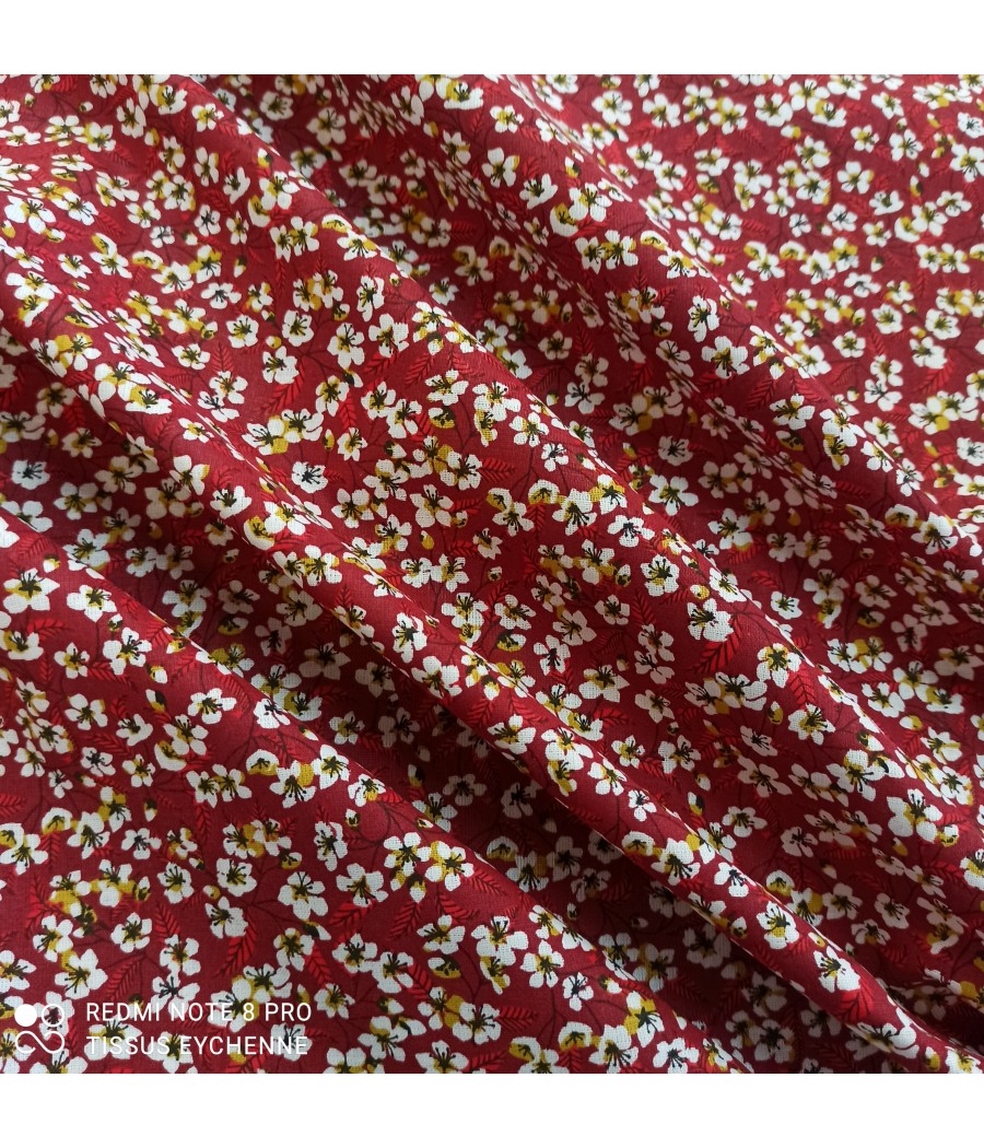 Tissu coton petites fleurs Miyu - oekotex - col. rouge