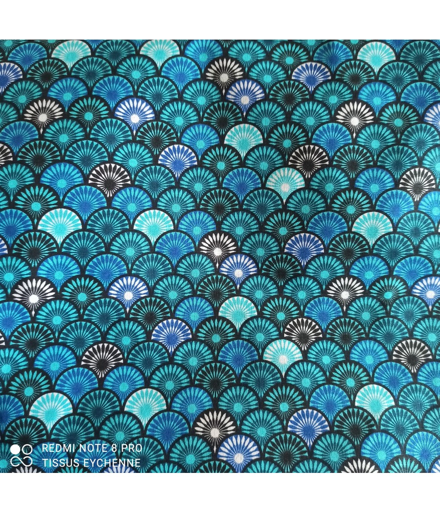 Tissu coton - éventail SURI - Oekotex - Turquoise