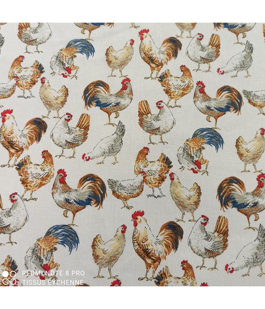 Tissu cretonne - Poules -...